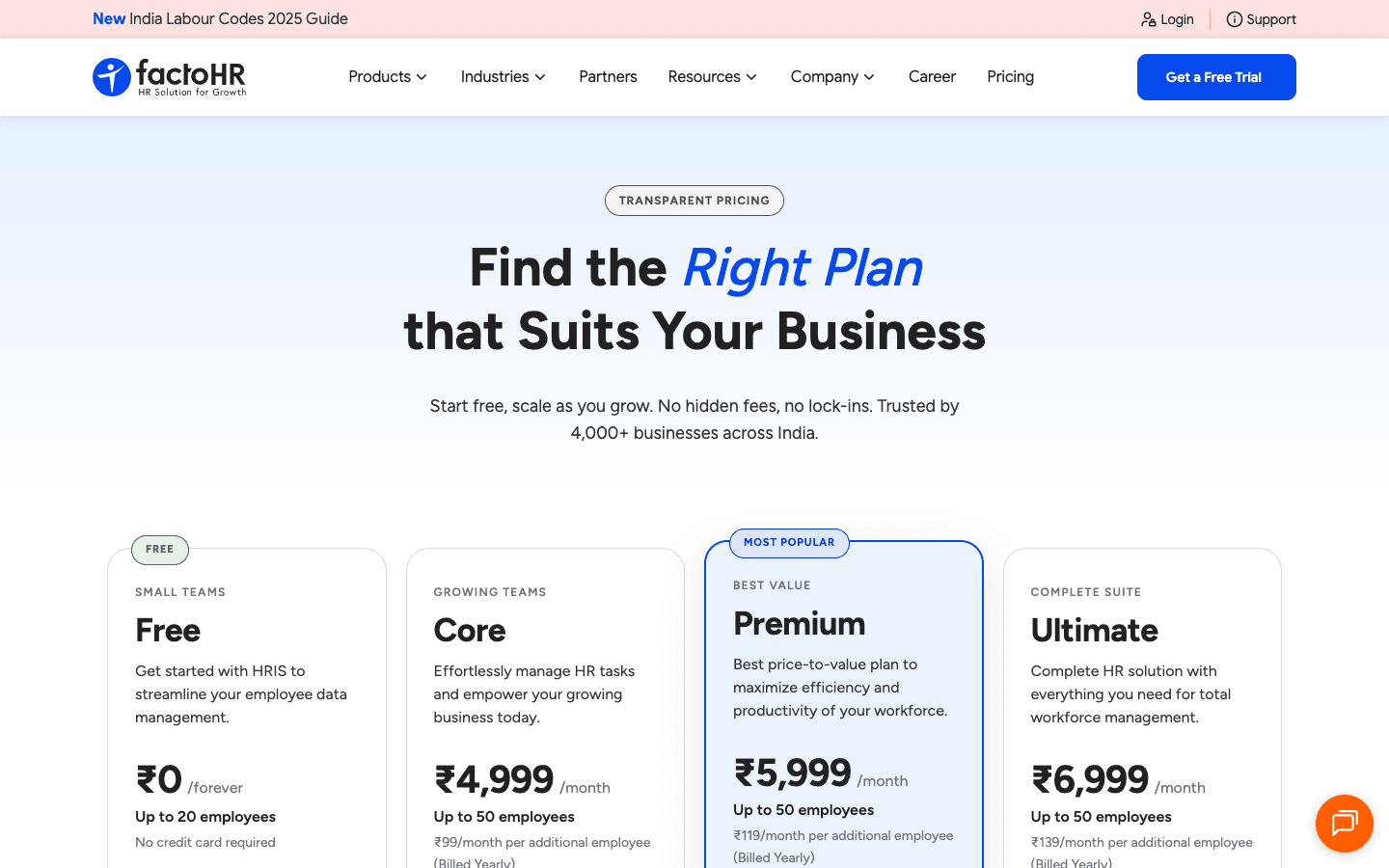 factoHR — Pricing & Plans