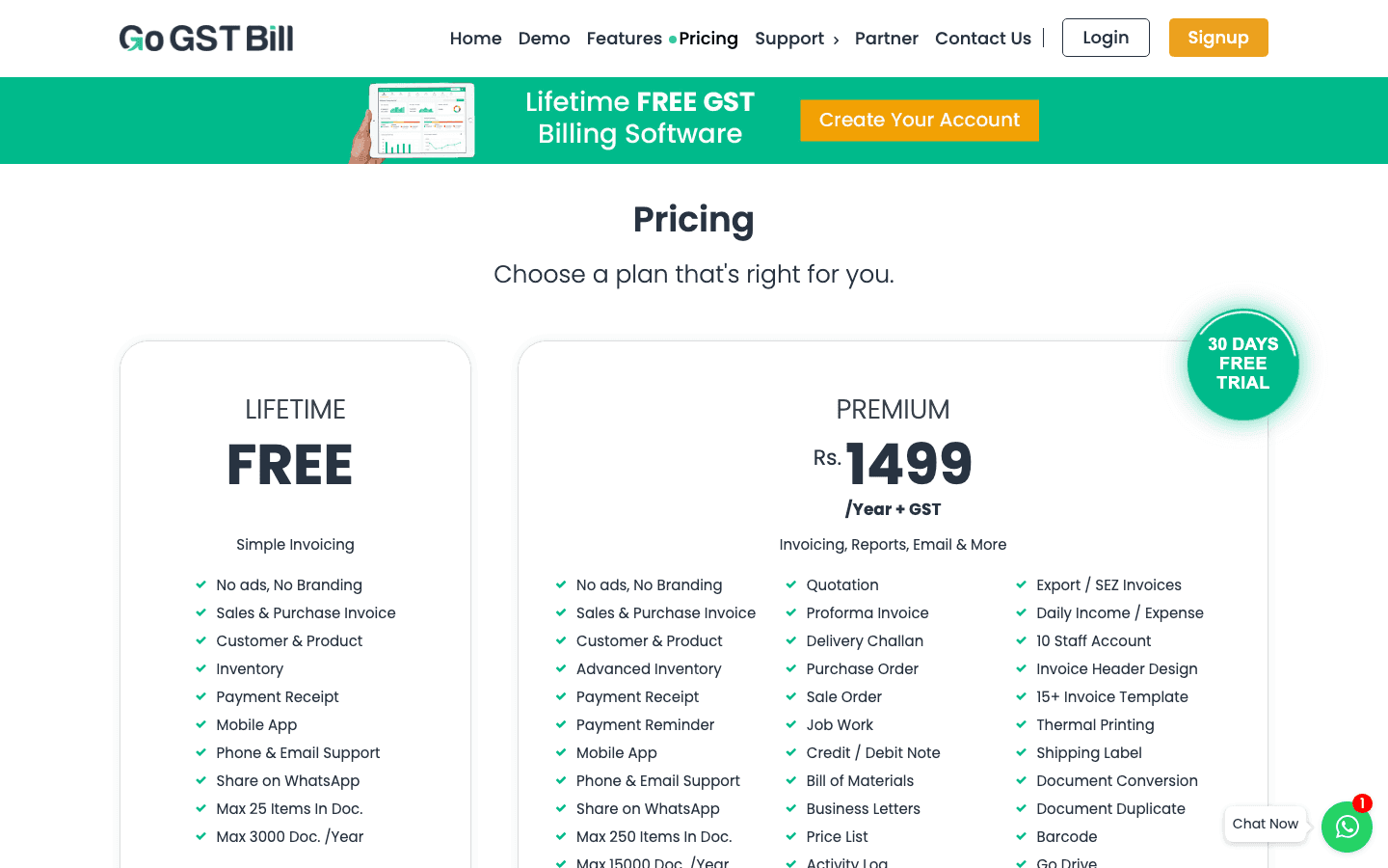 GoGSTBill — Pricing & Plans