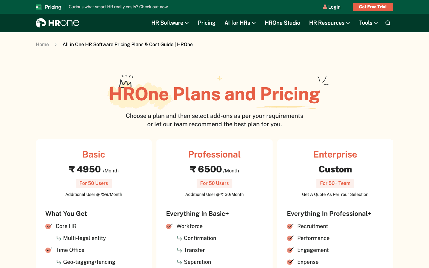 HROne — Pricing & Plans