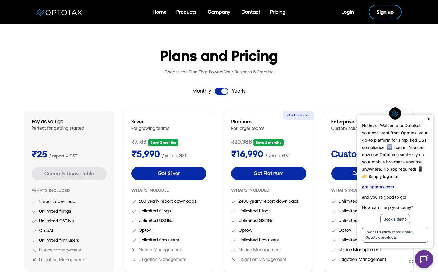 Optotax GST — Pricing & Plans