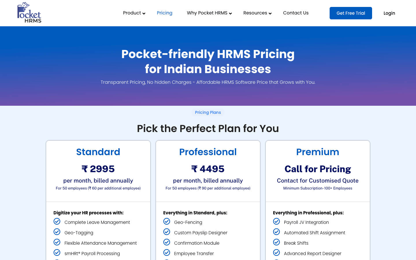Pocket HRMS — Pricing & Plans