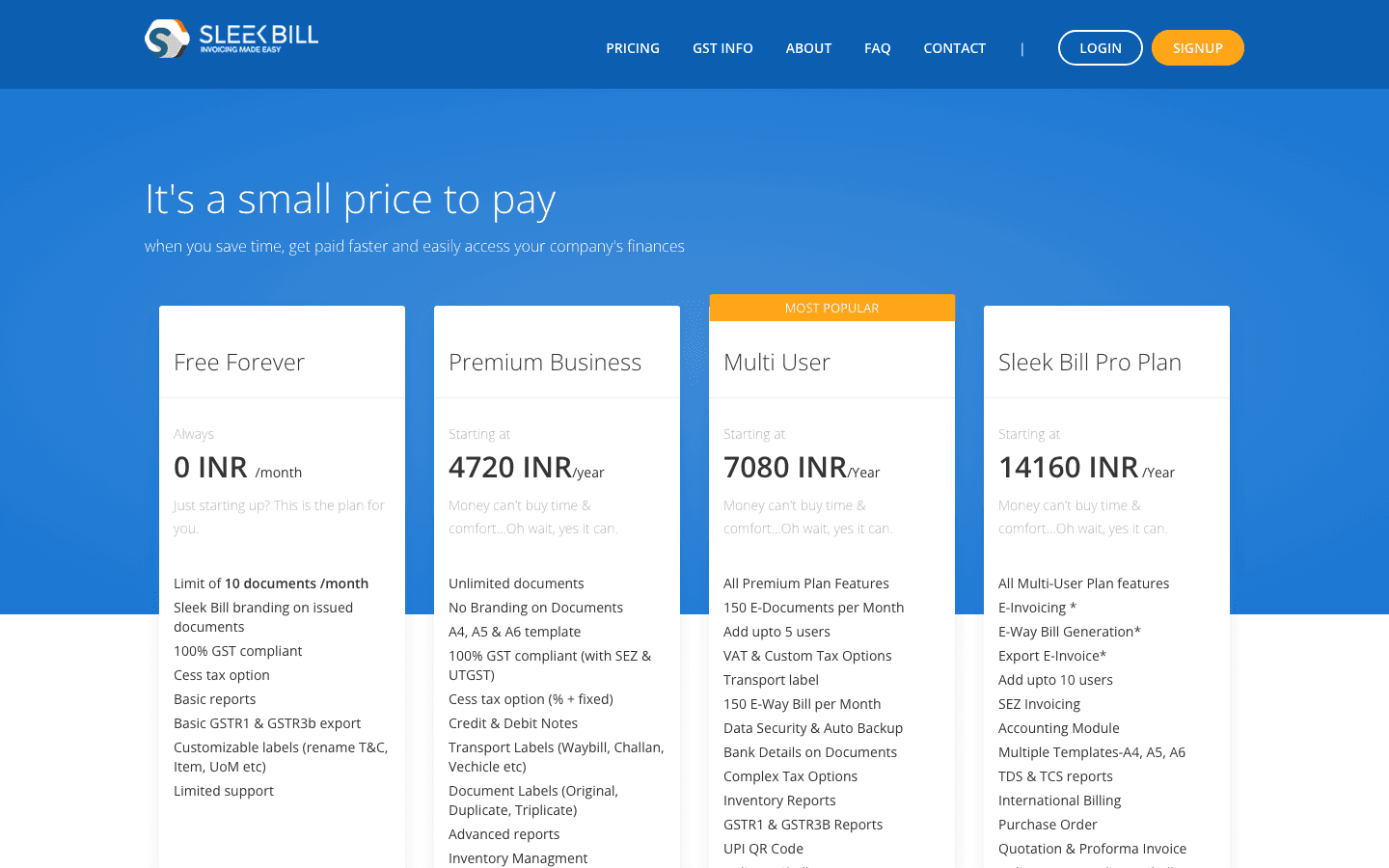Sleek Bill — Pricing & Plans