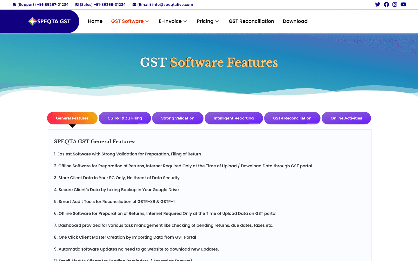 Speqta GST (Speqta 360) — Key Features