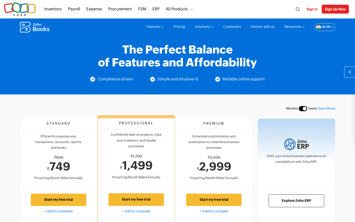 Zoho Books — Pricing & Plans